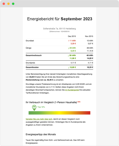 digitaler Stromzähler Energiebericht